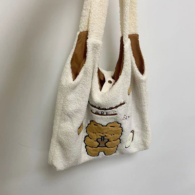 Moda Prosty pluszowy niedźwiedź Śliczna płócienna torba na ramię 42 cm Duża pojemność
